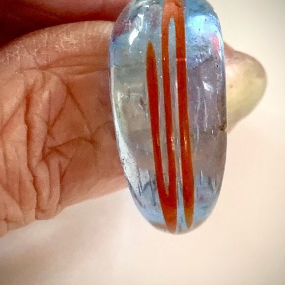 Light blue Murano glass ring with modernist orange design Vintage new old stock - Picture 3 of 7